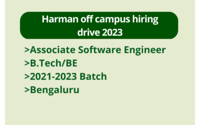 Harman off campus hiring drive 2023 | Associate Software Engineer | B.Tech/BE | 2021-2023 Batch | Bengaluru