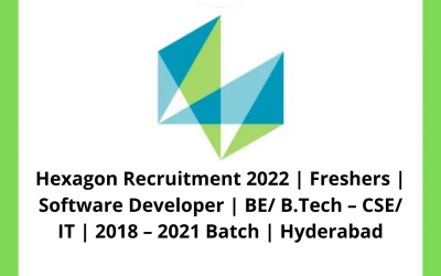 Hexagon Recruitment 2022 | Freshers | Software Developer | BE/ B.Tech – CSE/ IT | 2018 – 2021 Batch | Hyderabad
