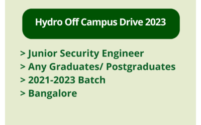Hydro Off Campus Drive 2023 | Junior Security Engineer | Any Graduates/ Postgraduates | 2021-2023 Batch | Bangalore