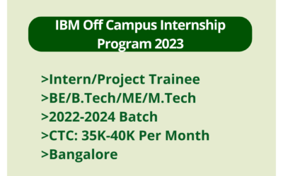 IBM Off Campus Internship Program 2023 | Intern/Project Trainee | BE/B.Tech/ME/M.Tech | 2022-2024 Batch | CTC: 35K-40K Per Month | Bangalore