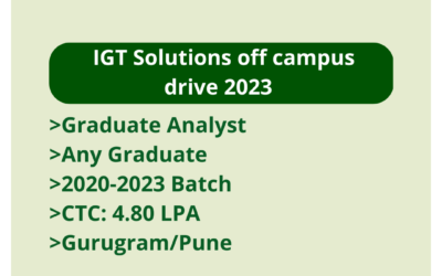IGT Solutions off campus drive 2023 | Graduate Analyst | Any Graduate | 2020-2023 Batch | 4.80 LPA | Gurugram/Pune