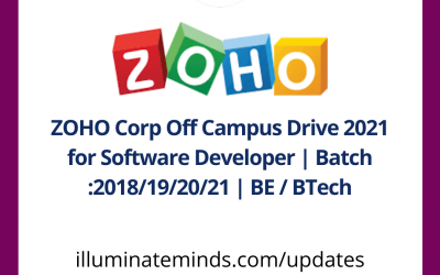 ZOHO Corp Off Campus Drive 2021 for Software Developer | Batch :2018/19/20/21 | BE / BTech