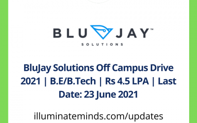 BluJay Solutions Off Campus Drive 2021 | B.E/B.Tech | Rs 4.5 LPA | Last Date: 23 June 2021 | Off Campus