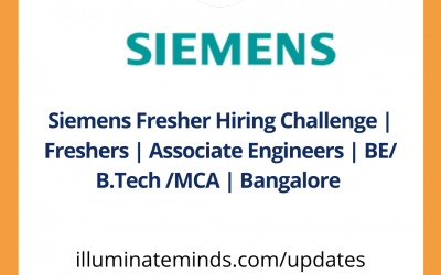 Siemens Fresher Hiring Challenge | Freshers | Associate Engineers | BE/ B.Tech /MCA | Bangalore | Off Campus