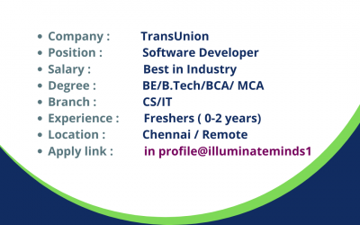TransUnion Off Campus Drive 2021: Hiring freshers as Software Developer | Chennai | Off Campus