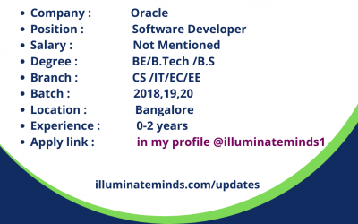 Oracle Off Campus Drive 2021 | Freshers | Software Developer | BE/ B.Tech/ BS | Bangalore