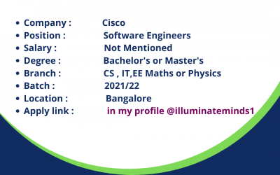 Cisco Off campus drive 2021 : Software Engineer – Network/Embedded/Application Development (New Grad) – India UHR