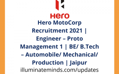 Hero MotoCorp Recruitment 2021 | Engineer | BE/ B.Tech | Jaipur | Off Campus
