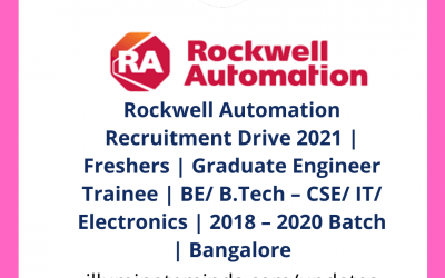 Rockwell Automation Recruitment Drive 2021 | Freshers | Graduate Engineer Trainee | BE/ B.Tech | Bangalore