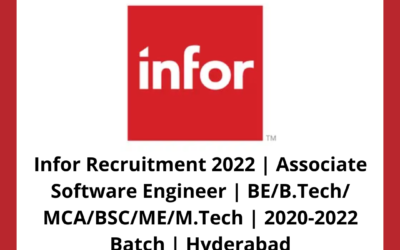 Infor Recruitment 2022 | Associate Software Engineer | BE/B.Tech/ MCA/BSC/ME/M.Tech | 2020-2022 Batch | Hyderabad