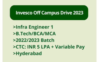 Invesco Off Campus Drive 2023 | Infra Engineer 1 | B.Tech/BCA/MCA | 2022/2023 Batch | CTC: INR 5 LPA + Variable Pay | Hyderabad