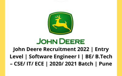 John Deere Recruitment 2022 | Entry Level | Software Engineer I | BE/ B.Tech – CSE/ IT/ ECE | 2020/ 2021 Batch | Pune