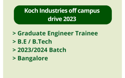Koch Industries off campus drive 2023 | Graduate Engineer Trainee | B.E / B.Tech | 2023/2024 Batch | Bangalore