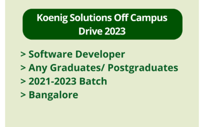 Koenig Solutions Off Campus Drive 2023 | Software Developer | Any Graduates/ Postgraduates | 2021-2023 Batch | Bangalore