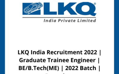 LKQ India Recruitment 2022 | Graduate Trainee Engineer | BE/B.Tech(ME) | 2022 Batch | Bangalore