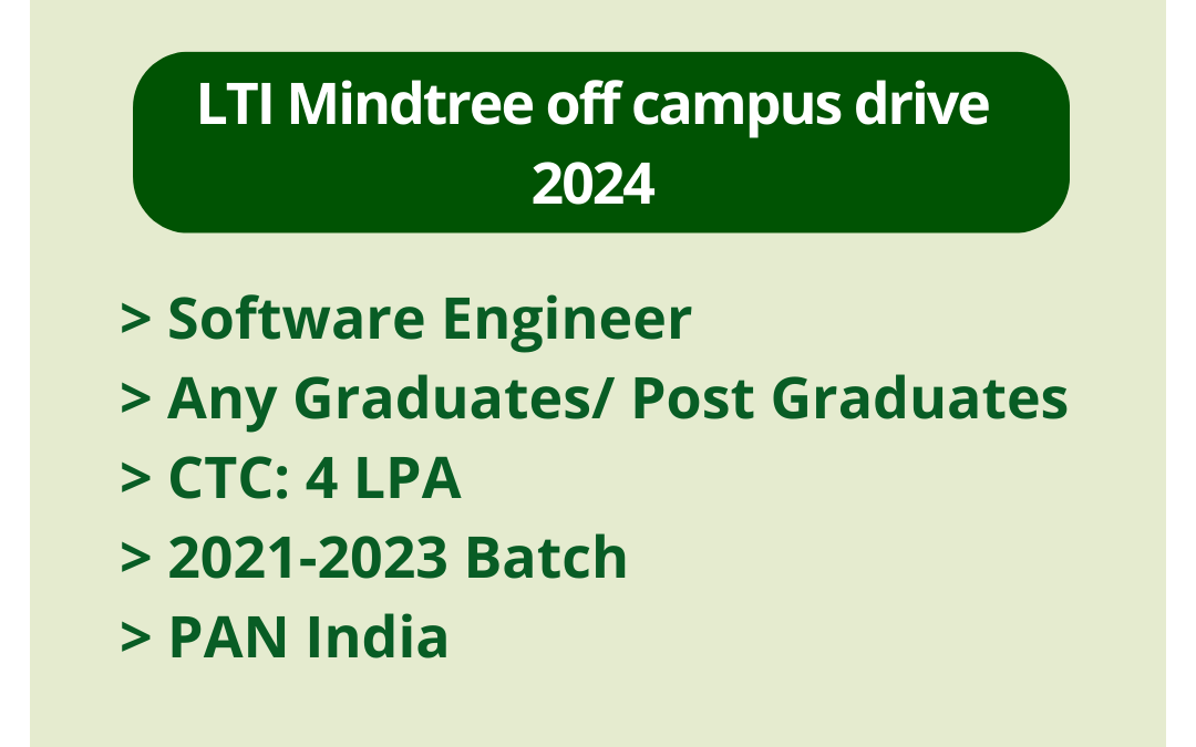 LTI Mindtree off campus drive 2023 | Software Engineering | Any Graduates/ Postgraduates | CTC: 4 LPA | 2021-2023 Batch | PAN India