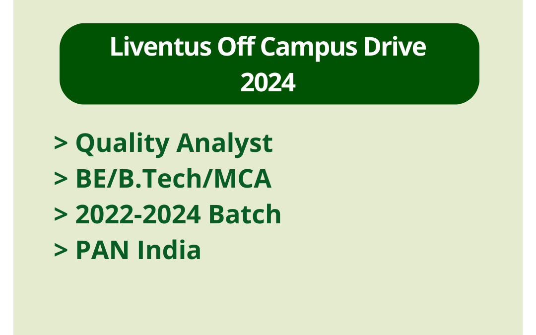 Liventus Off Campus Drive 2024 Quality Analyst BE/B.Tech/MCA 2022