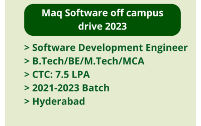 Maq Software off campus drive 2023 | Software Development Engineer | B.Tech/BE/M.Tech/MCA | CTC: 7.5 LPA | 2021-2023 Batch | Hyderabad