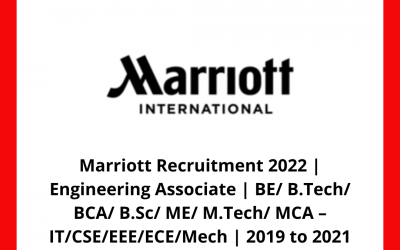 Marriott Recruitment 2022 | Engineering Associate | BE/ B.Tech/ BCA/ B.Sc/ ME/ M.Tech/ MCA – IT/CSE/EEE/ECE/Mech | 2019 to 2021 Batch | Kochi