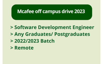 Mcafee off campus drive 2023 | Software Development Engineer | Any Graduates/ Postgraduates | 2022/2023 Batch | Remote