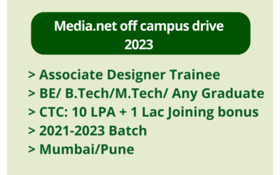 Media.net off campus drive 2023 | Associate Designer Trainee | BE/ B.Tech/M.Tech/ Any Graduate | CTC: 10 LPA + 1 Lac Joining bonus | 2021-2023 Batch | Mumbai/Pune