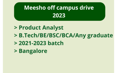 Meesho off campus drive 2023 | Product Analyst | B.Tech/BE/BSC/BCA/Any graduate | 2021-2023 batch | Bangalore