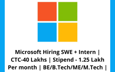 Microsoft Hiring SWE + Intern | CTC-40 Lakhs | Stipend – 1.25 Lakh Per month | BE/B.Tech/ME/M.Tech | 2020-2025 Batch | Greece