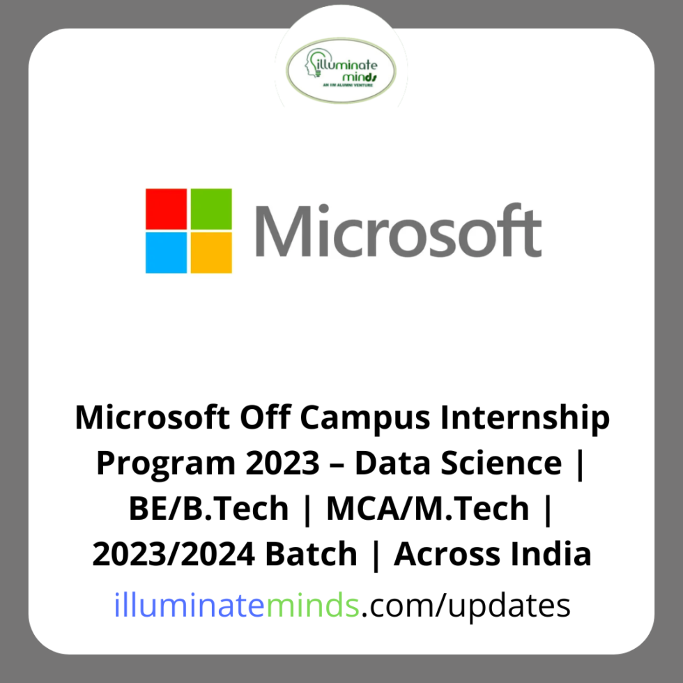 Microsoft Off Campus Internship Program 2023 Data Science BE/B.Tech