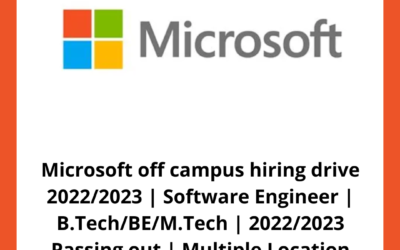 Microsoft off campus hiring drive 2022/2023 | Software Engineer | B.Tech/BE/M.Tech | 2022/2023 Passing out | Multiple Location