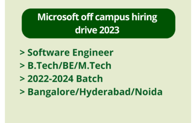 Microsoft off campus hiring drive 2023 | Software Engineer | B.Tech/BE/M.Tech | 2022-2024 Batch | Bangalore/Hyderabad/Noida