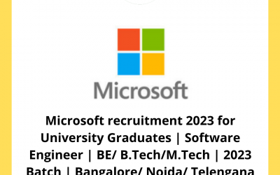 Microsoft recruitment 2023 for University Graduates | Software Engineer | BE/ B.Tech/M.Tech | 2023 Batch | Bangalore/ Noida/ Telengana