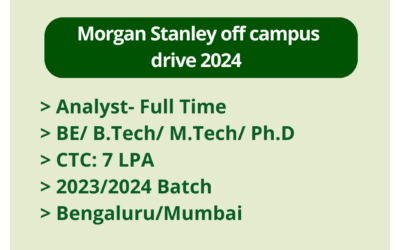 Morgan Stanley off campus drive 2024 | Analyst- Full Time | BE/ B.Tech/ M.Tech/ Ph.D | CTC: 7 LPA | 2023/2024 Batch | Bengaluru/Mumbai