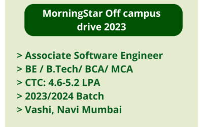 MorningStar Off campus drive 2023 | Associate Software Engineer | BE / B.Tech/ BCA/ MCA | CTC: 4.6-5.2 LPA | 2023/2024 Batch | Vashi, Navi Mumbai