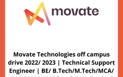 Movate Technologies off campus drive 2022/ 2023 | Technical Support Engineer | BE/ B.Tech/M.Tech/MCA/ BCA |2020-2023 batch | Hyderabad