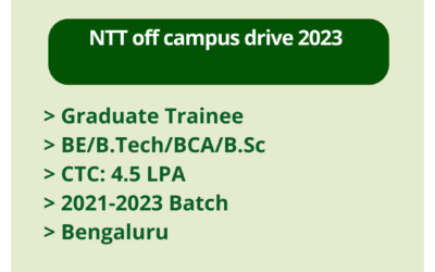 NTT off campus drive 2023 | Graduate Trainee | BE/B.Tech/BCA/B.Sc | CTC: 4.5 LPA | 2021-2023 Batch | Bengaluru