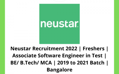 Neustar Recruitment 2022 | Freshers | Associate Software Engineer in Test | BE/ B.Tech/ MCA | 2019 to 2021 Batch | Bangalore