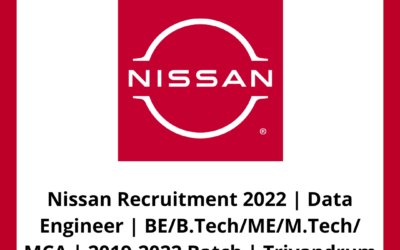 Nissan Recruitment 2022 | Data Engineer | BE/B.Tech/ME/M.Tech/ MCA | 2019-2022 Batch | Trivandrum