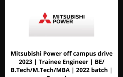 Mitsubishi Power off campus drive 2023 | Trainee Engineer | BE/ B.Tech/M.Tech/MBA | 2022 batch | Bengaluru