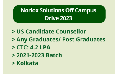 Norlox Solutions Off Campus Drive 2023 | US Candidate Counsellor | Any Graduates/ Post Graduates | CTC: 4.2 LPA | 2021-2023 Batch | Kolkata