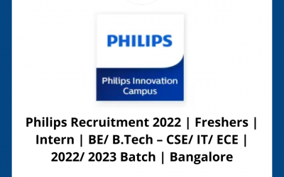Philips Recruitment 2022 | Freshers | Intern | BE/ B.Tech – CSE/ IT/ ECE | 2022/ 2023 Batch | Bangalore