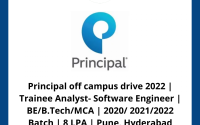 Principal off campus drive 2022 | Trainee Analyst- Software Engineer | BE/B.Tech/MCA | 2020/ 2021/2022 Batch | 8 LPA | Pune, Hyderabad