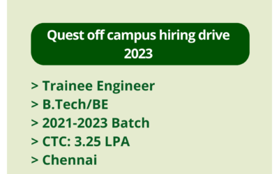 Quest off campus hiring drive 2023 | Trainee Engineer | B.Tech/BE | 2021-2023 Batch | CTC: 3.25 LPA | Chennai