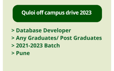 Quloi off campus drive 2023 | Database Developer | Any Graduates/ Post Graduates | 2021-2023 Batch | Pune