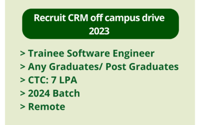 Recruit CRM off campus drive 2023 | Trainee Software Engineer | Any Graduates/ Post Graduates | CTC: 7 LPA | 2024 Batch | Remote