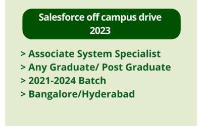 Salesforce off campus drive 2023 | Associate System Specialist | Any Graduate/ Post Graduate | 2021-2024 Batch | Bangalore/Hyderabad