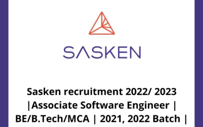 Sasken recruitment 2022/ 2023 | Associate Software Engineer | BE/B.Tech/MCA | 2021, 2022 Batch | Bengaluru