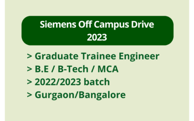 Siemens Off Campus Drive 2023 | Graduate Trainee Engineer | B.E / B-Tech / MCA | 2022/2023 batch | Gurgaon/Bangalore