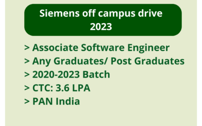 Siemens off campus drive 2023 | Associate Software Engineer | Any Graduates/ Post Graduates | 2020-2023 Batch | CTC: 3.6 LPA | PAN India