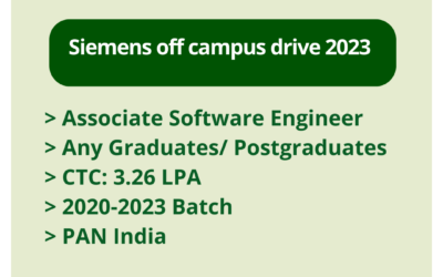 Siemens off campus drive 2023 | Associate Software Engineer | Any Graduates/ Postgraduates | CTC: 3.26 LPA | 2020-2023 Batch | PAN India