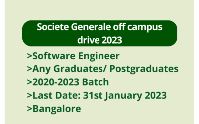 Societe Generale off campus drive 2023 | Software Engineer | Any Graduates/ Postgraduates | 2020-2023 Batch | Last Date: 31st January 2023 | Bangalore